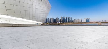 Panoramik silüet ve modern iş ofisi binaları