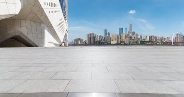 Panoramik silüet ve modern iş ofisi binaları