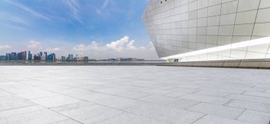 Panoramik silüet ve modern iş ofisi binaları