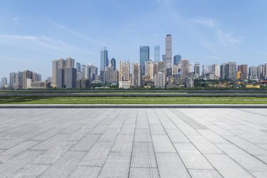 Panoramik silüet ve modern iş ofisi binaları