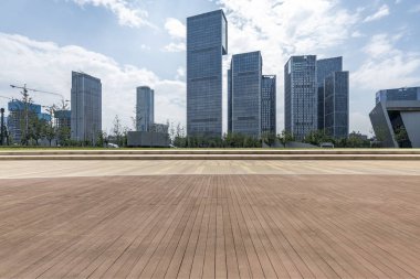 Panoramik silüet ve modern iş ofisi binaları