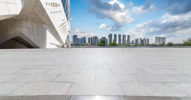 Panoramik silüet ve modern iş ofisi binaları