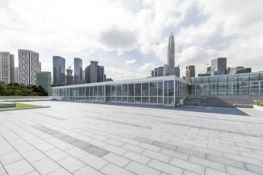 Panoramik silüet ve modern iş ofisi binaları