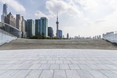Panoramik silüet ve modern iş ofisi binaları