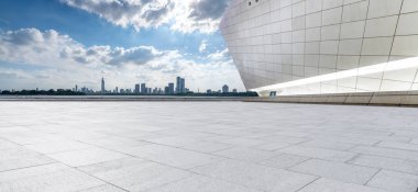Panoramik silüet ve modern iş ofisi binaları