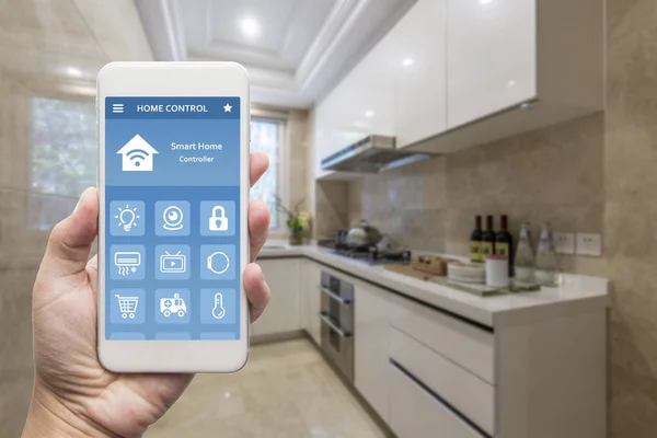 smart phone with smart house, home automation, device with app icons