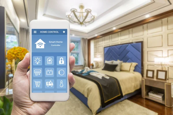 smart phone with smart house, home automation, device with app icons