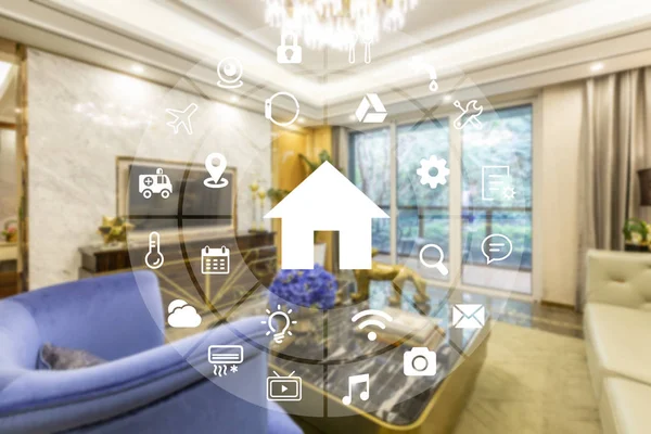 Circular futuristic interface of smart home automation assistant on a virtual screen