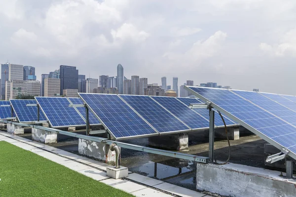 Solar Panels Modern City Skyline — Foto de Stock