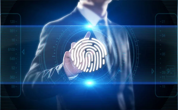 El escaneo de huellas dactilares proporciona acceso de seguridad con identi biométricos — Foto de Stock