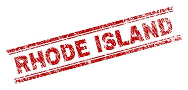 Rhode Island damga mühür filigran sıkıntı tarzı ile. Kırmızı vektör kauçuk Rhode Island metin çizilmiş doku ile yazdırın. Metin başlığı çift paralel çizgi arasında yer alıyor.
