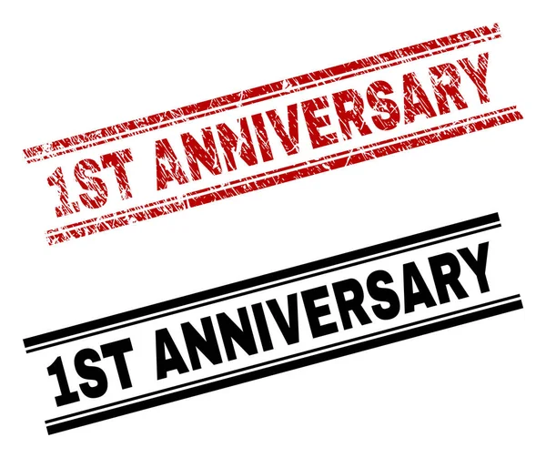 Scratched Textured and Clean 1ST ANNIVERSARY Stamp Prints — Stock Vector