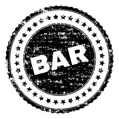 Damga filigran sıkıntı tarzı ile kapatın. Resim yazısı retro doku ile Bar siyah vektör kauçuk baskı. Lastik mühür taklit yuvarlak şekli vardır ve yıldız içerir.