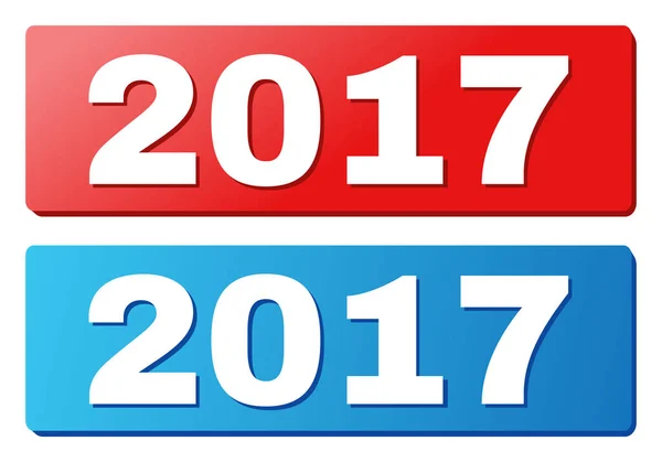 Texto 2017 em botões de retângulo azul e vermelho —  Vetores de Stock