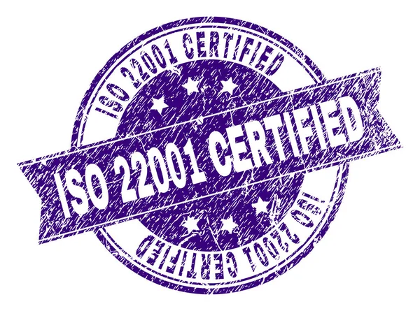 Selo de carimbo CERTIFICADO ISO 22001 texturizado riscado — Vetor de Stock