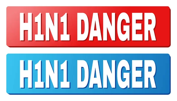 H1N1 DANGER Title on Blue and Red Rectangle Buttons — Stock Vector