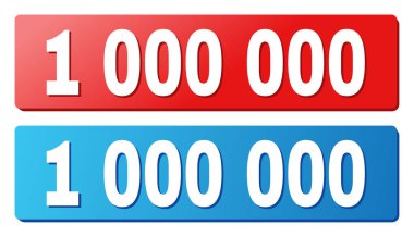 1 000 000 metin yuvarlatılmış dikdörtgen düğmeleri. Mavi ve kırmızı düğme renk ve gölge beyaz başlık ile tasarlanmış.