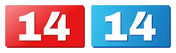 파란색과 빨간색 사각형 버튼 14 텍스트 — 스톡 벡터