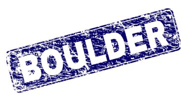 Boulder damga mühür doku ile yazdırma. Bir yuvarlatılmış dikdörtgen çerçeve ile mühür şekildir. Mavi vektör kauçuk baskı Boulder resim yazısı ile çizilmiş doku.