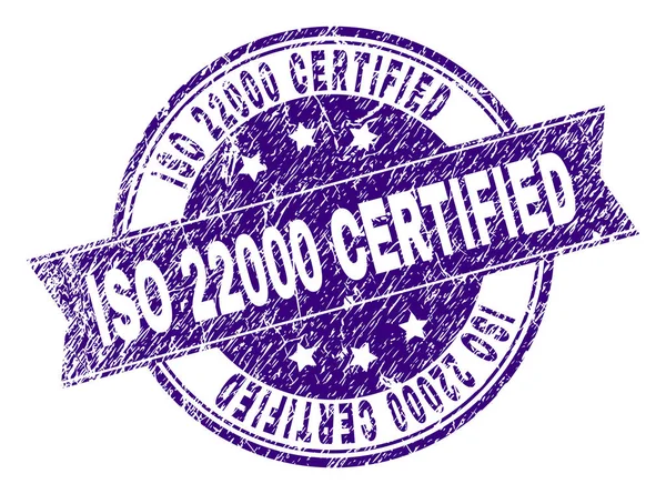 Gekrast getextureerde Iso 22000 gecertificeerd stempel-zegel — Stockvector