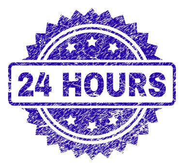 24 saat filigran aşınmış stiliyle damga. Mavi vektör lastik mühür baskı aşınmış doku ile 24 saat resim yazısı.