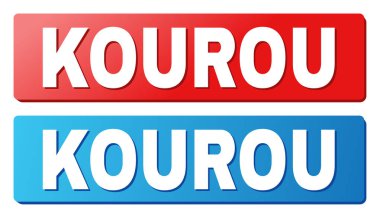 Mavi ve kırmızı dikdörtgen düğmeleri Kourou resim yazısı