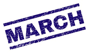 Mart damga mühür filigran scratced tarzı ile. Mavi vektör kauçuk baskı Mart başlık çizilmiş doku ile. Metin başlık paralel çizgiler arasında yer alıyor.