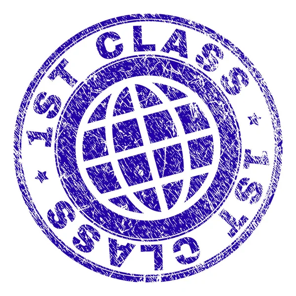 Scratched Textured 1ST CLASS Stamp Seal — Stock Vector