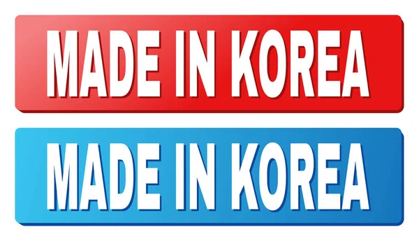 HECHO EN COREA Leyenda sobre botones rectángulos azules y rojos — Vector de stock