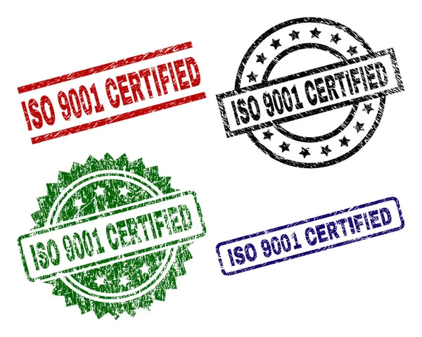 Подряпаний текстурований штамп ISO 9001 CERTIFIED — стоковий вектор