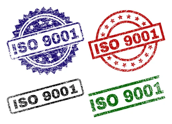Grunge Textured ISO 9001 Stamp Seals — Stock Vector