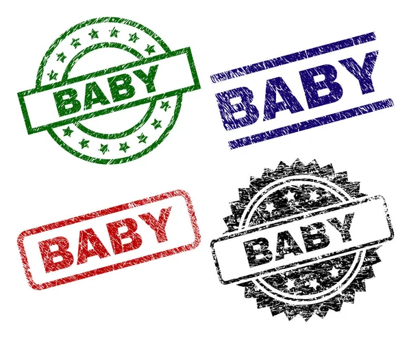 Sellos de sello de bebé con textura dañada — Vector de stock