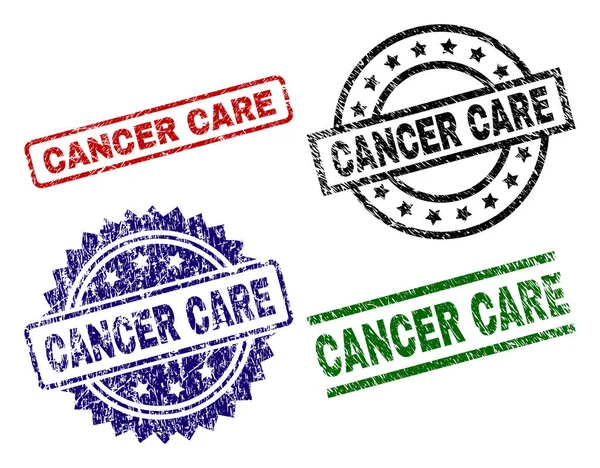 Scratched Textured CANCER CARE Stamp Seals — Stock Vector
