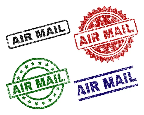 航空邮件印章印有破损的表面 蓝色矢量橡胶打印的空气邮件文本与复古表面 橡胶密封圈 长方形 花环形状 — 图库矢量图片