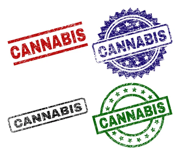 Grunge Textured CANNABIS Stamp Seals — Stock Vector