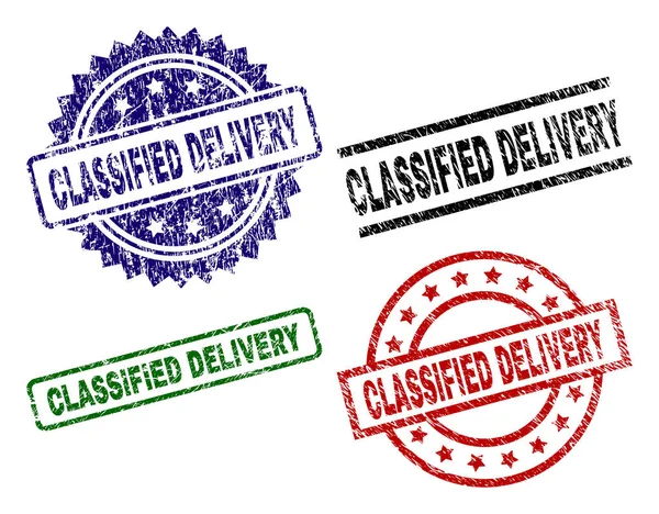 Damaged Textured CLASSIFIED DELIVERY Seal Stamps — Stock Vector