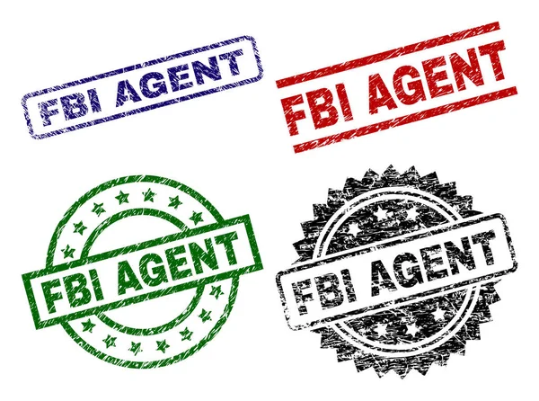 Scratched Textured FBI AGENT Seal Stamps — Stock Vector