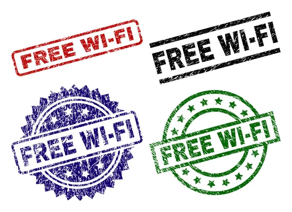 Gekrast getextureerde gratis Wi-Fi Seal stempels — Stockvector