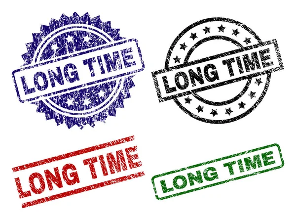 Scratched Textured LONG TIME Seal Stamps — Stock Vector