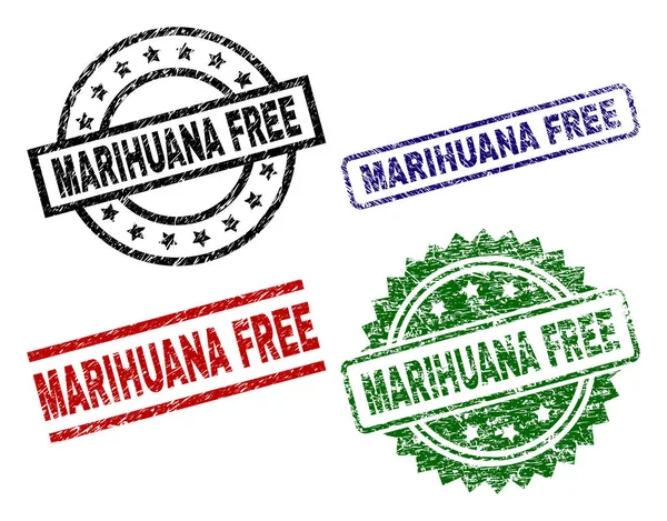 Sceaux de timbre texturés rayés MARIHUANA FREE — Image vectorielle