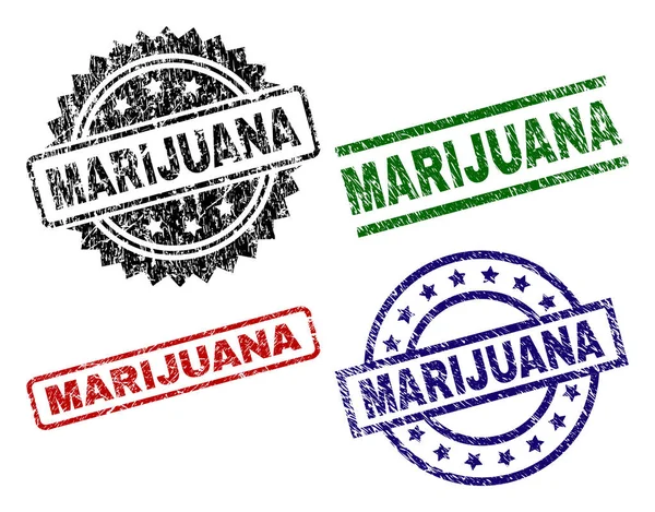 Marijuana Seal Prints Damaged Texture Black Green Red Blue Vector — Stock Vector