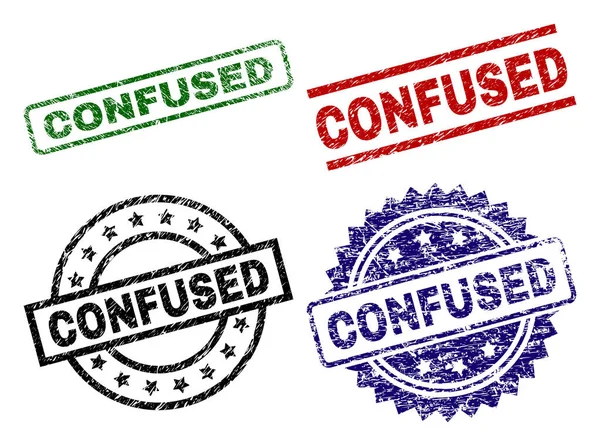 Grunge Textured CONFUSED Stamp Seals — Stock Vector