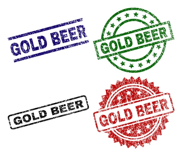 Selos de selo de cerveja dourada texturizada Grunge — Vetor de Stock
