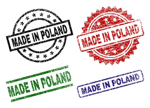 Sigilli francobolli MADE IN POLAND con texture graffiata — Vettoriale Stock