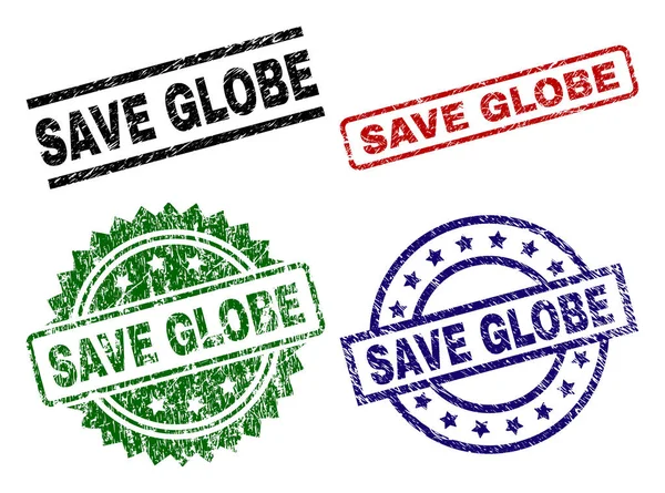 Поврежденные текстурированные печати GLOBE SAVE — стоковый вектор