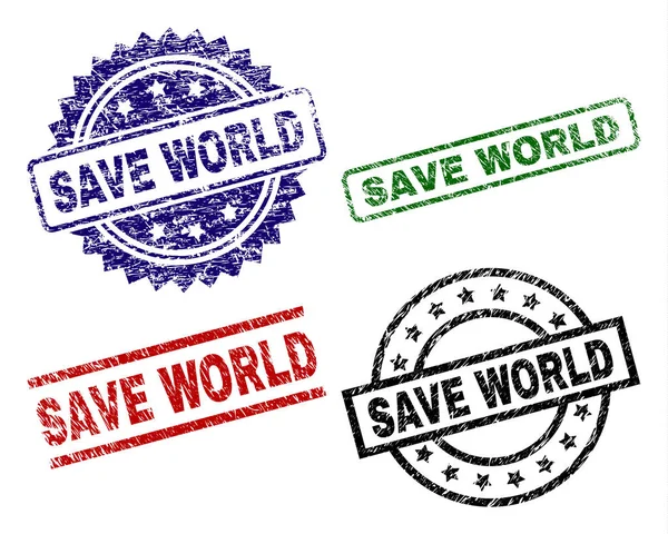 Grunge Textured SAVE WORLD Stamp Seals — Stock Vector