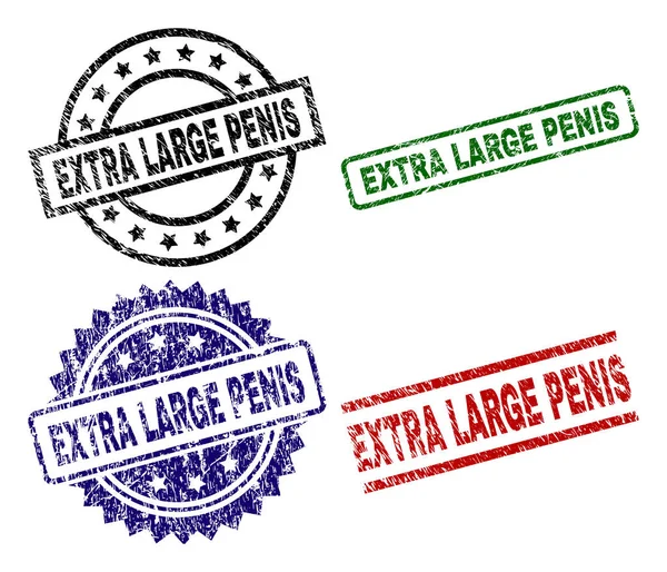 Damaged Textured EXTRA LARGE PENIS Stamp Seals — Stok Vektör