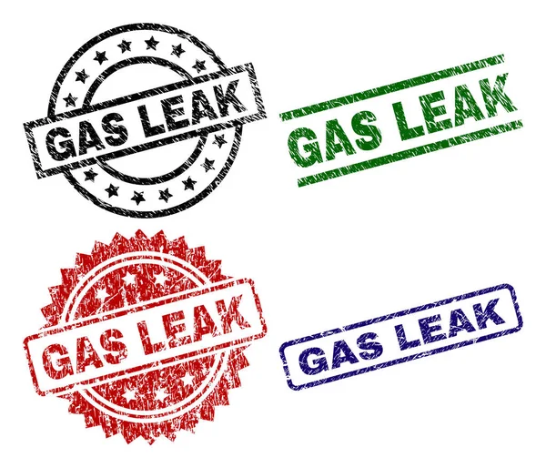 Подряпаний текстурований GAS LEAK Seal Stamps — стоковий вектор