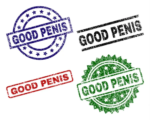 Damaged Textured GOOD PENIS Stamp Seals — Stok Vektör