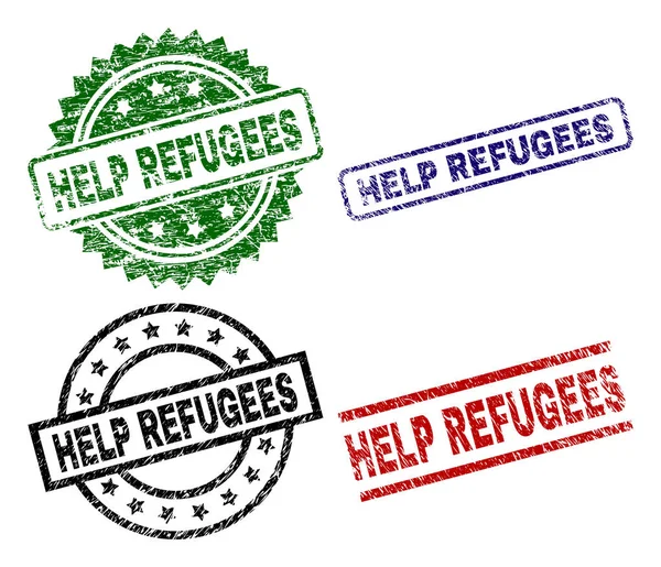 Sceau HELP REFUGEES texturé rayé Timbres — Image vectorielle